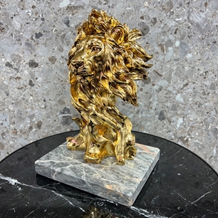 24k Gold Plated Lion Head Fior Di Bosco Marble Base 31cm
