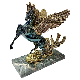 24k Gold Plated Winged Horse Wine Holder Fior Di Bosco Marble Base 30cm