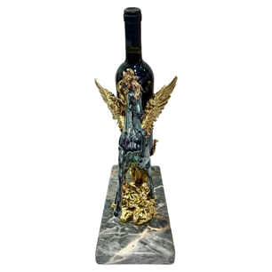 24k Gold Plated Winged Horse Wine Holder Fior Di Bosco Marble Base 30cm
