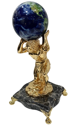 Titan Atlas Sculpture 24k Gold Plated & Black Marble w/ Mova Globe