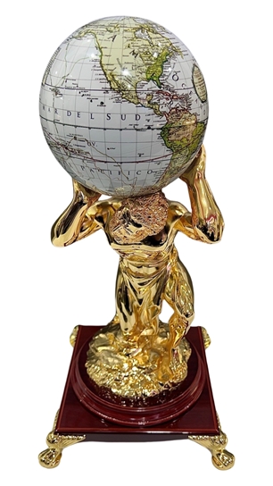 Titan Atlas Sculpture 24k Gold Plated & Rosewood w/ Mova Globe