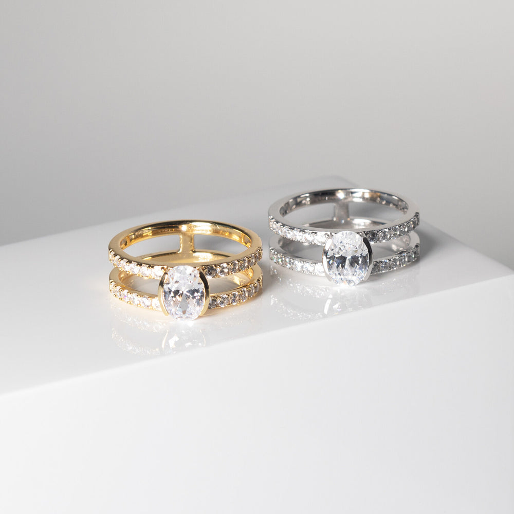 Ellisse Carezza Piccolo Sterling Silver Ring R2357-CZ