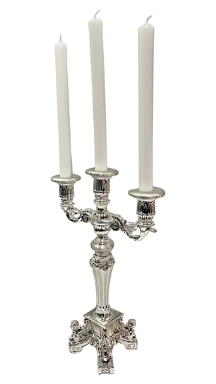 Silver Plated Candlestick Holder 3 Flames Baroque 1.F753A 35cm High