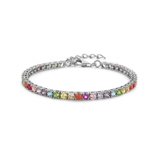 Garonne Sterling Silver 3mm Tennis Bracelet Silver/Multi Colour 9NB-1224