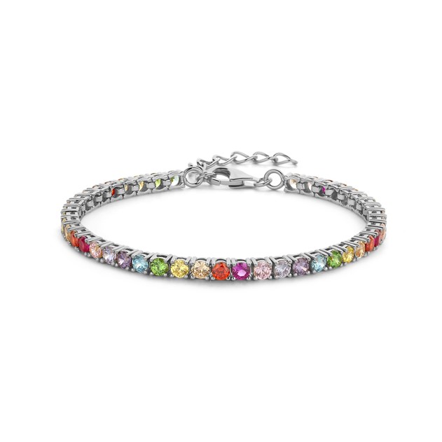 Garonne Sterling Silver 3mm Tennis Bracelet Silver/Multi Colour 9NB-1224