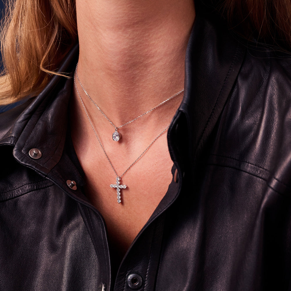 Belluno Croce Sterling Silver Necklace SJ-N2394-CZ