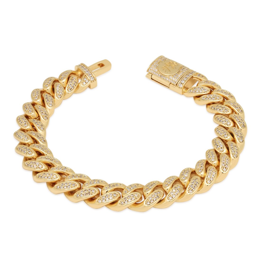 King Ice 14k Gold Plated Miami Iced Cuban Link Bracelet 8" BRX14100