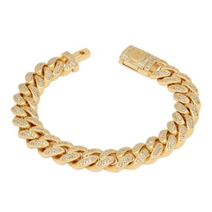 King Ice 14k Gold Plated Miami Iced Cuban Link Bracelet 8" BRX14100
