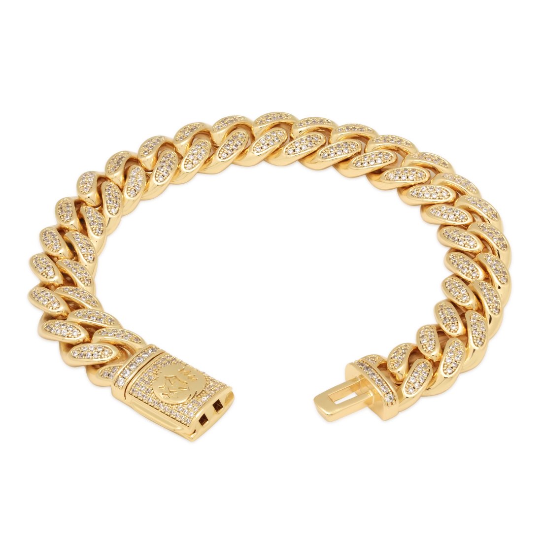 King Ice 14k Gold Plated Miami Iced Cuban Link Bracelet 8" BRX14100