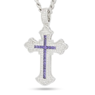 King Ice White Gold Plated Fleur de Lis Cross 2" Necklace NKX14293