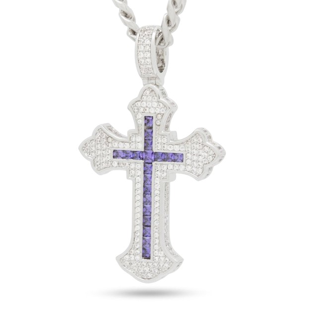 King Ice White Gold Plated Fleur de Lis Cross 2" Necklace NKX14293