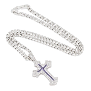 King Ice White Gold Plated Fleur de Lis Cross 2" Necklace NKX14293