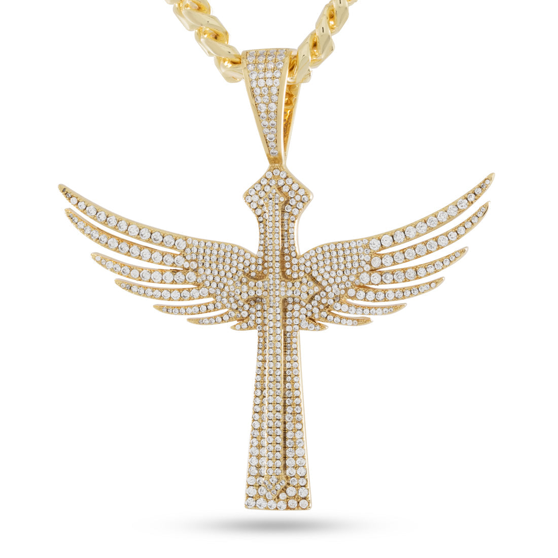 King Ice 14k Gold Plated Cross of Heaven & Earth Necklace NKX14455
