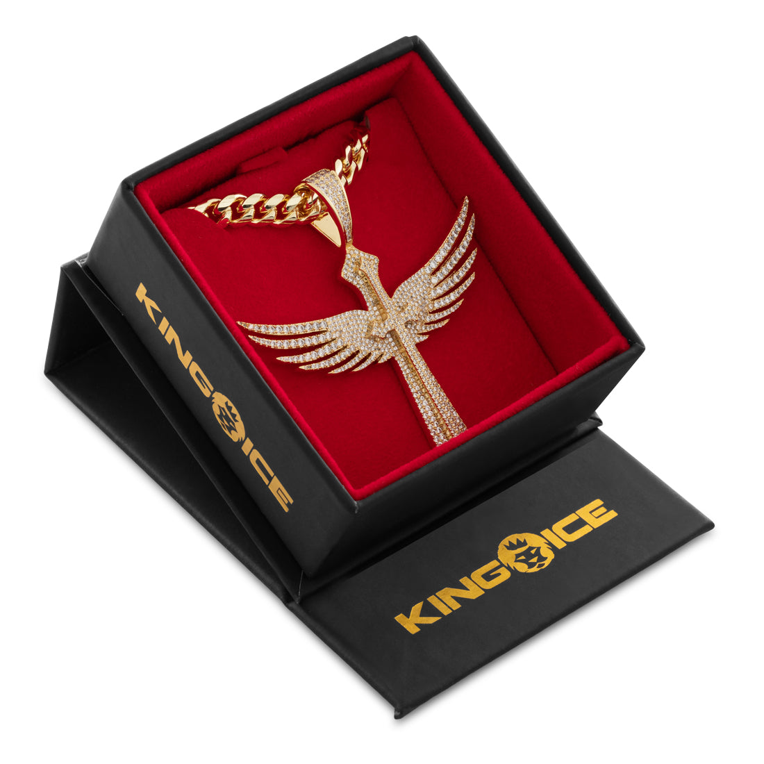 King Ice 14k Gold Plated Cross of Heaven & Earth Necklace NKX14455