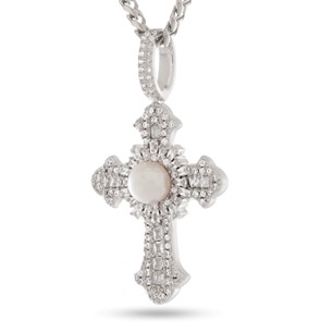 King Ice White Gold Plated Pearl of Wisdom Cross Necklace NKX14484