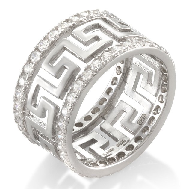 King Ice White Gold Plated Greek Key Ring RGX12913