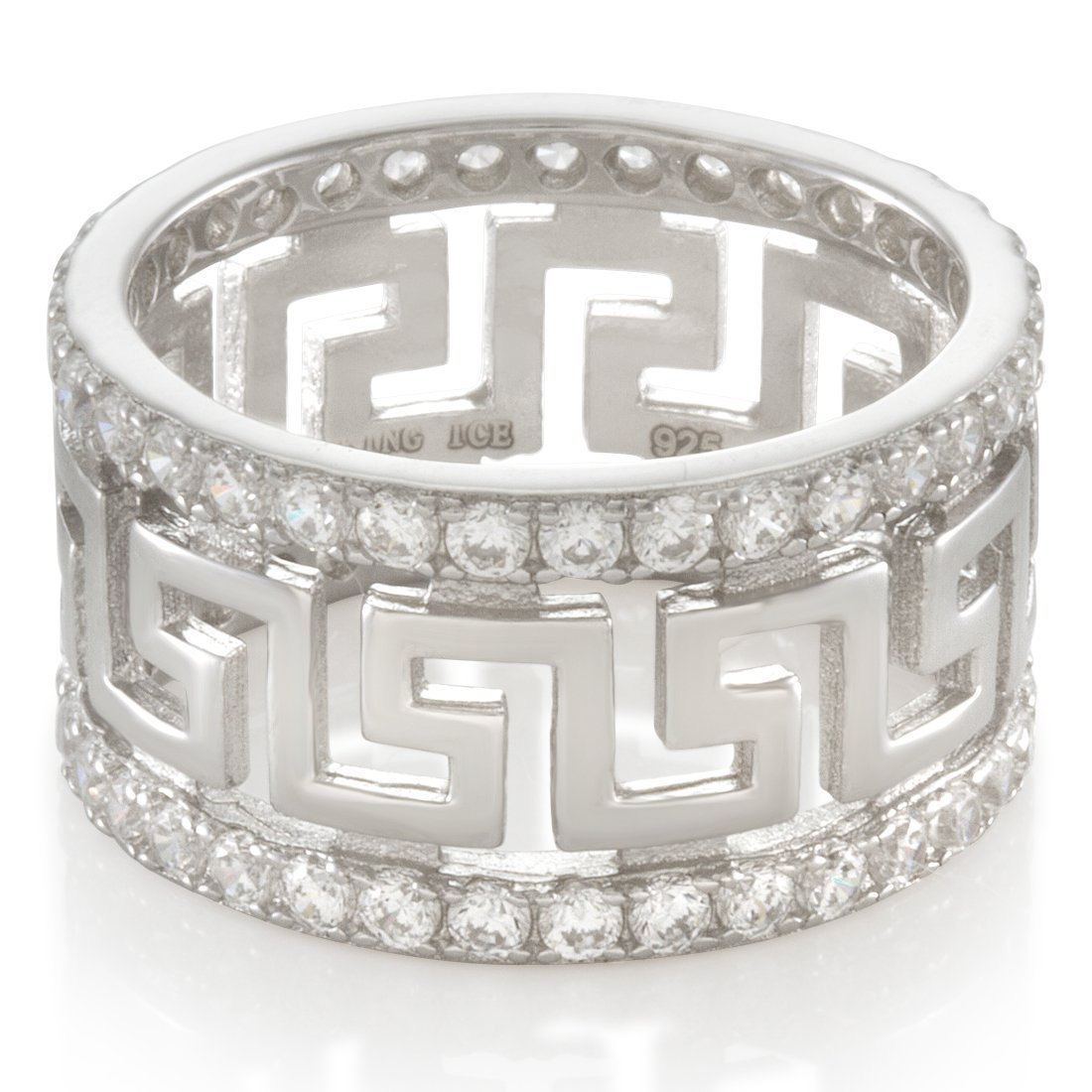 King Ice White Gold Plated Greek Key Ring RGX12913