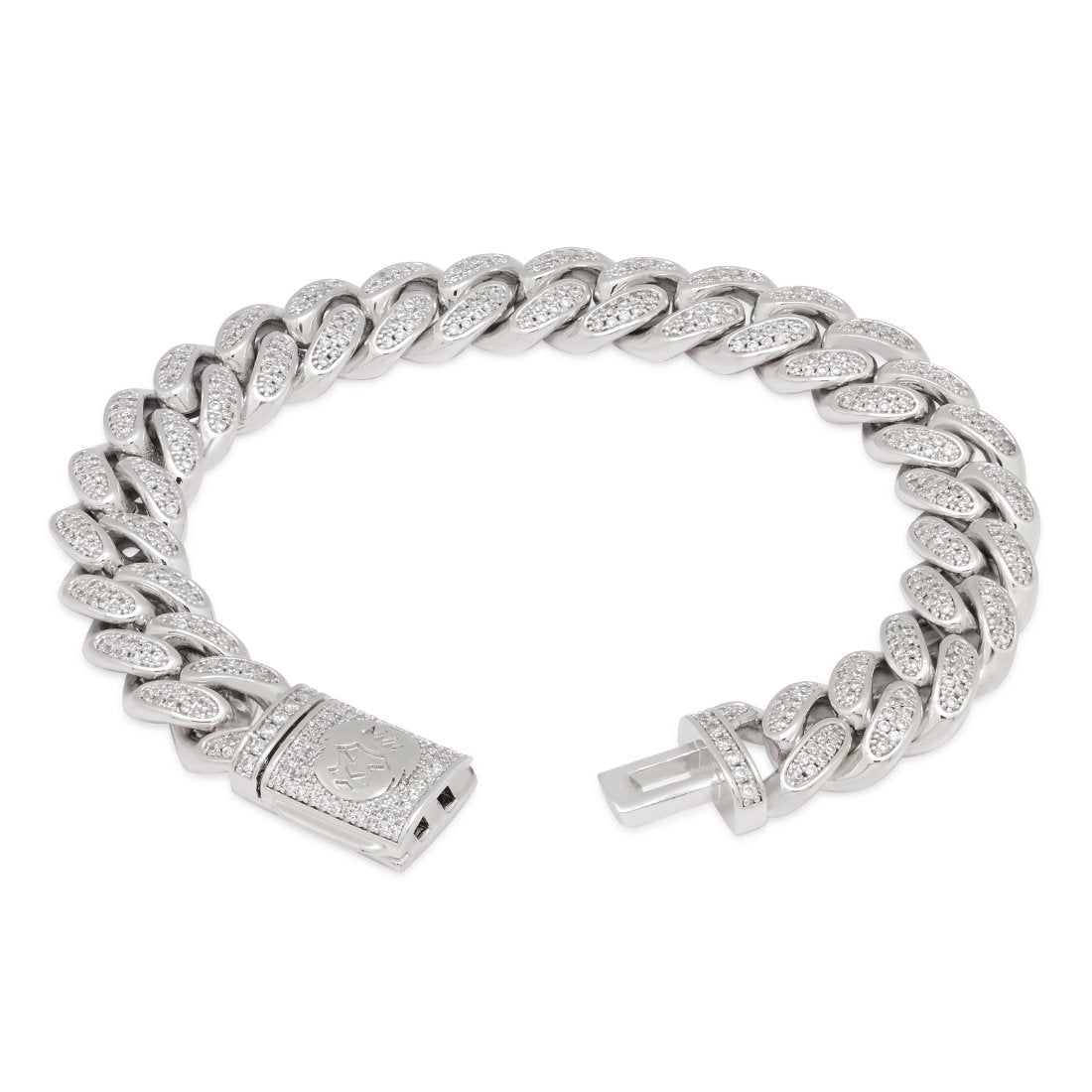 King Ice White Gold Plated Miami Iced Cuban Link Bracelet 8" BRX14100