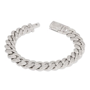 King Ice White Gold Plated Miami Iced Cuban Link Bracelet 8" BRX14100