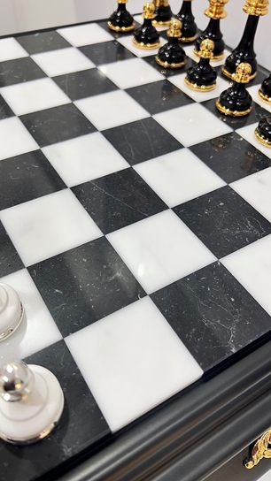 Italfama Chess Set Wood + Marble Board CUPP77N+150GSBN