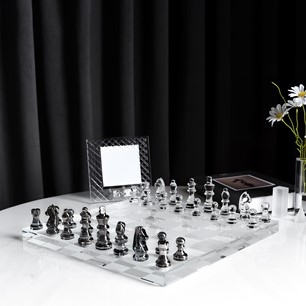 Crystal Glass Chess Set Black/Clear 37x37 cm