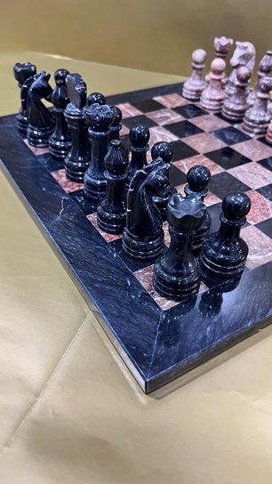 Italfama Chess Set 1025 Black Pink Marble 30cm