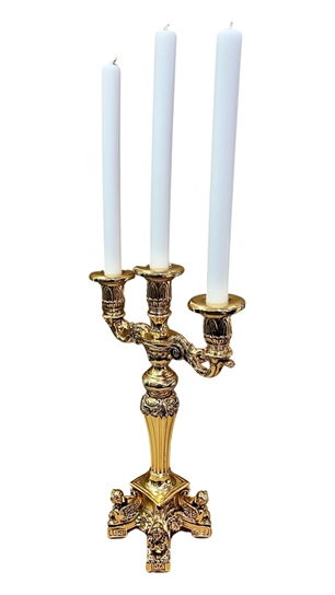 24k Gold Plated Candlestick Holder 3 Flames Baroque 1.F753O 35cm High