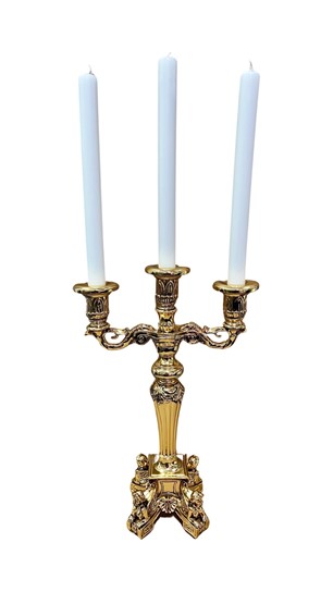 24k Gold Plated Candlestick Holder 3 Flames Baroque 1.F753O 35cm High
