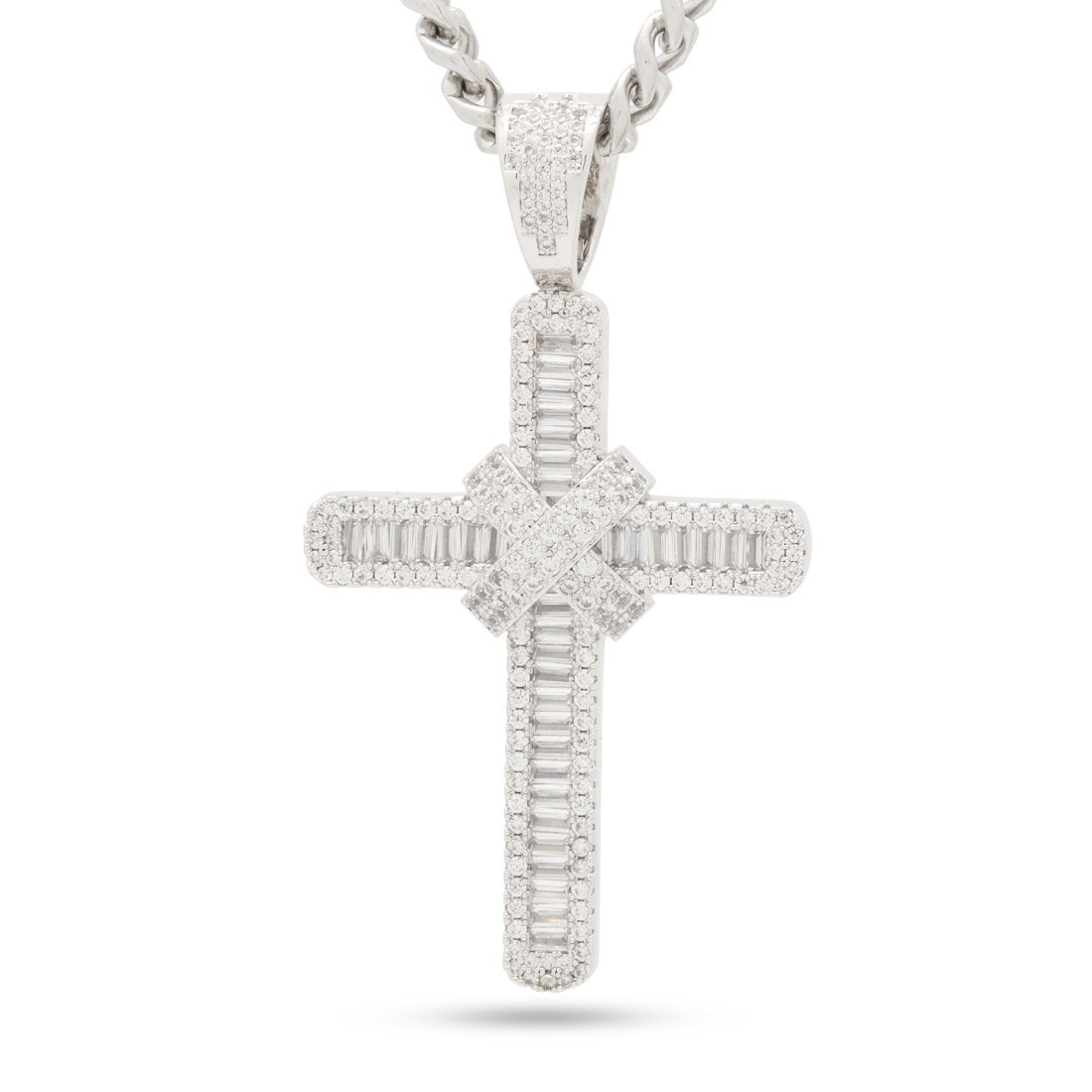 King Ice White Gold Plated Wrapped Cross Necklace NKX14334