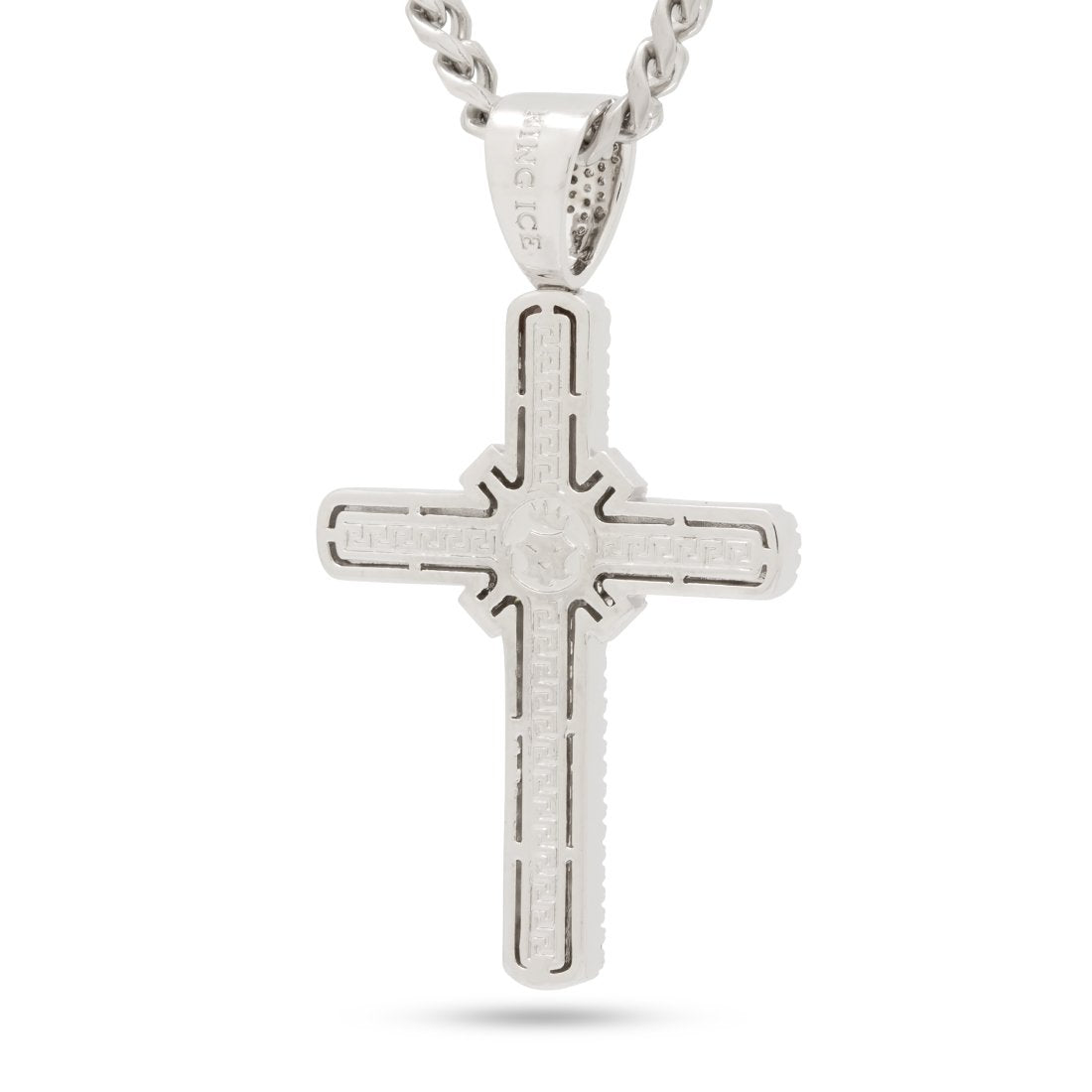 King Ice White Gold Plated Wrapped Cross Necklace NKX14334