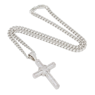 King Ice White Gold Plated Wrapped Cross Necklace NKX14334