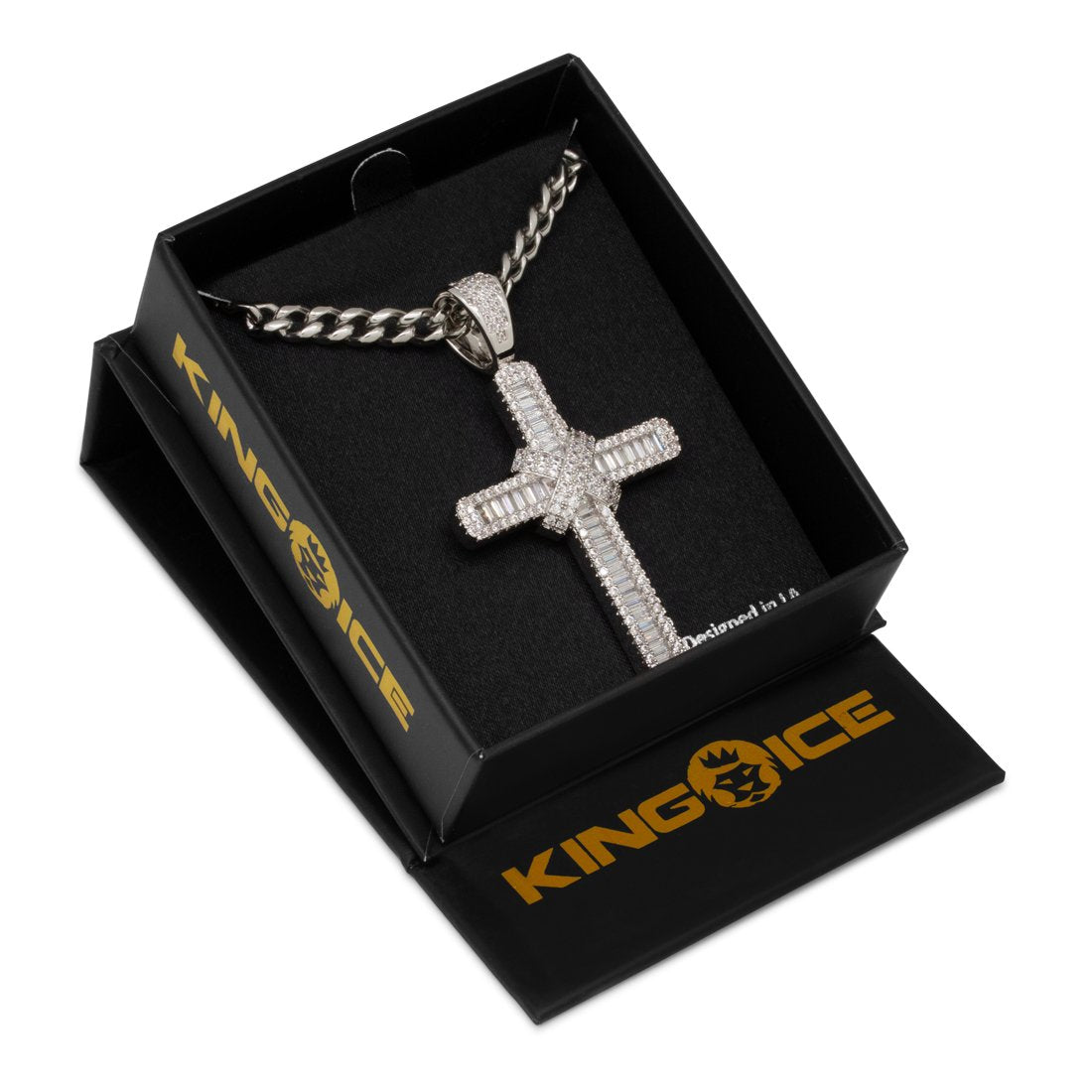King Ice White Gold Plated Wrapped Cross Necklace NKX14334