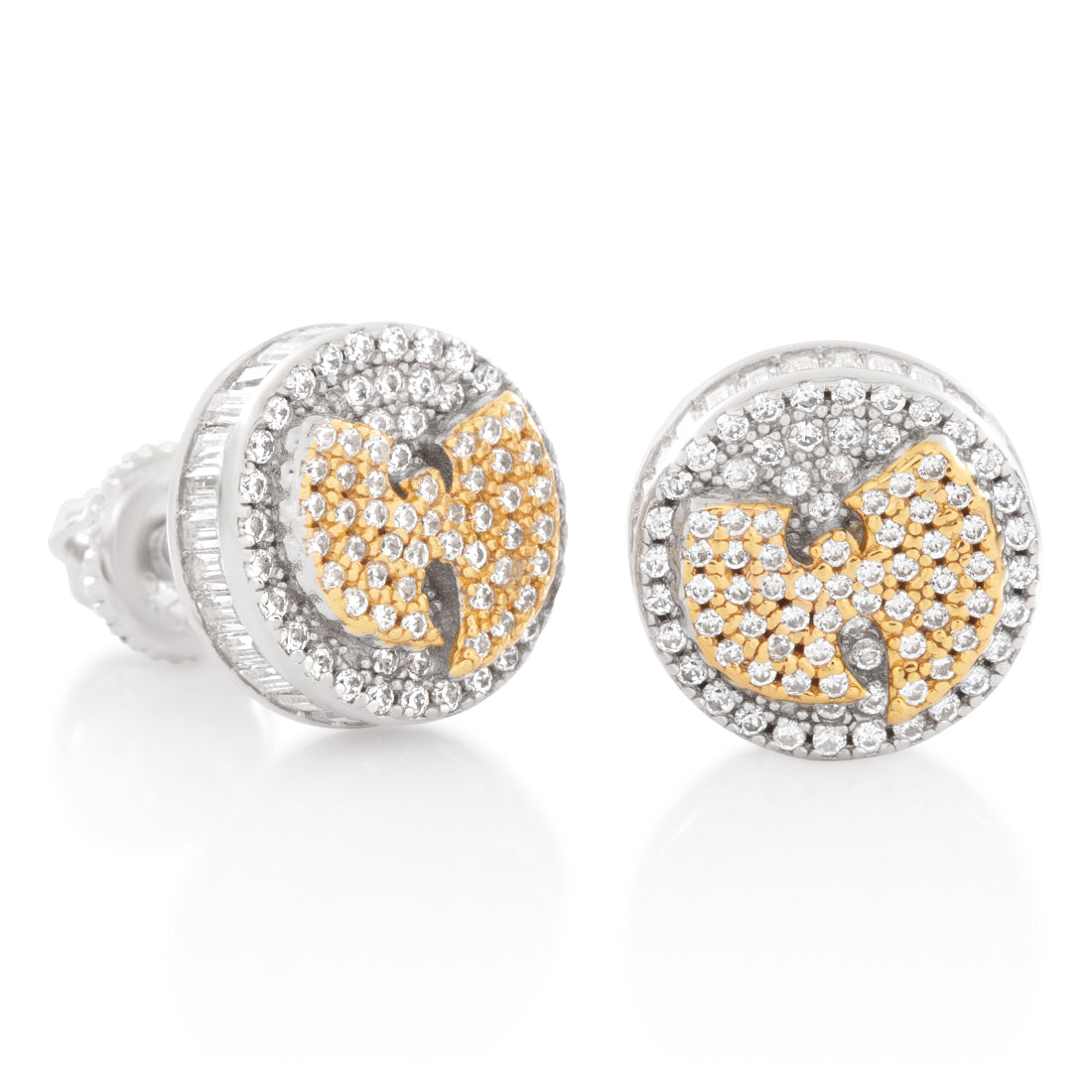King Ice 14k & White Gold Plated Wu Tang Logo Earrings ERX14425