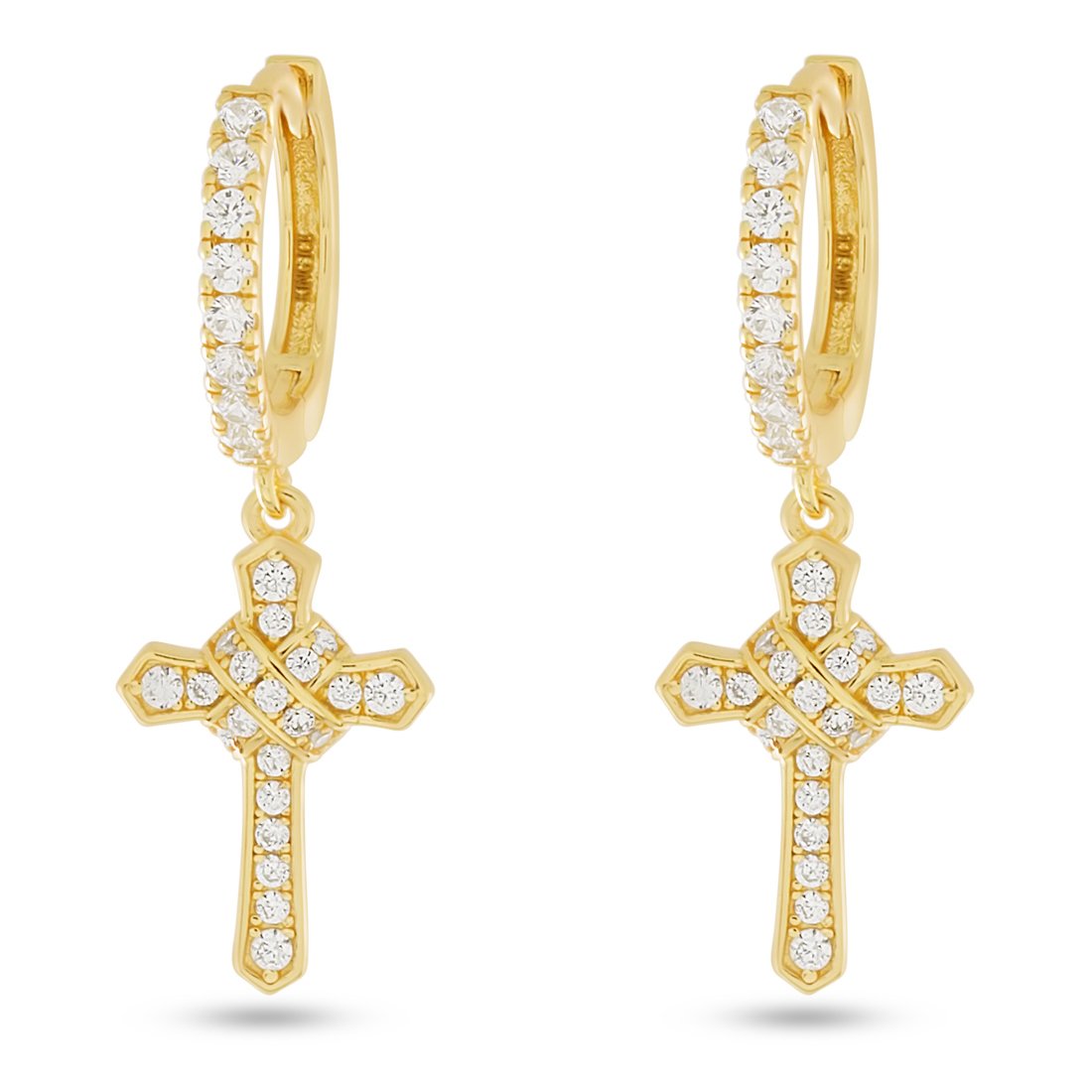 King Ice 14k Gold Plated Ice Wrapped Cross Earrings ERX15035