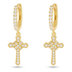 King Ice 14k Gold Plated Ice Wrapped Cross Earrings ERX15035