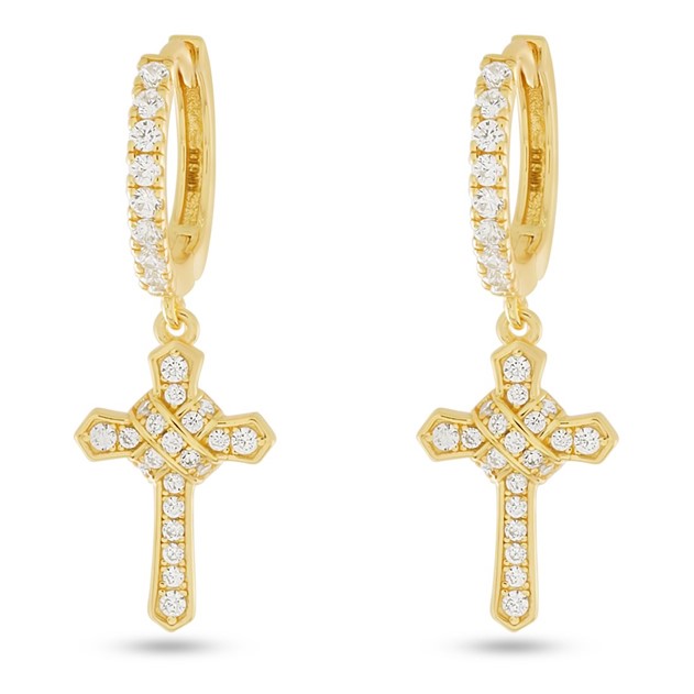 King Ice 14k Gold Plated Ice Wrapped Cross Earrings ERX15035