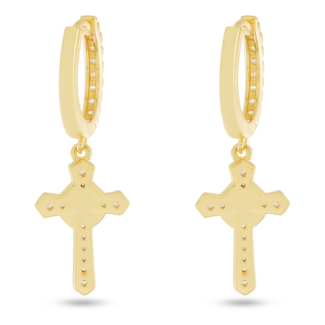King Ice 14k Gold Plated Ice Wrapped Cross Earrings ERX15035