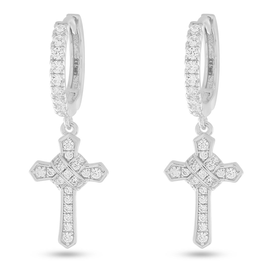King Ice White Gold Plated Ice Wrapped Cross Earrings ERX15035