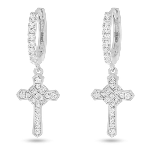 King Ice White Gold Plated Ice Wrapped Cross Earrings ERX15035