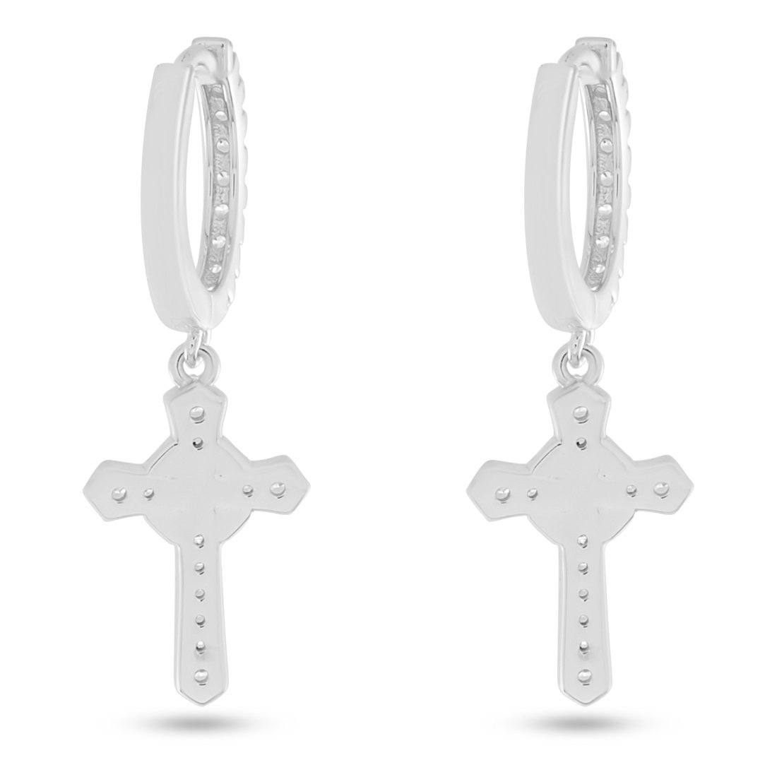 King Ice White Gold Plated Ice Wrapped Cross Earrings ERX15035