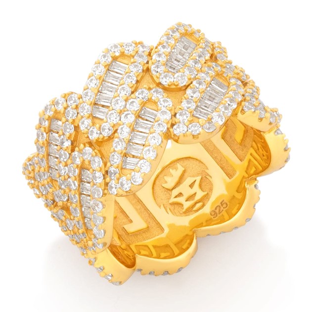 King Ice 14k Gold Plated Diamond Cut Miami Cuban Link Ring RGX14454