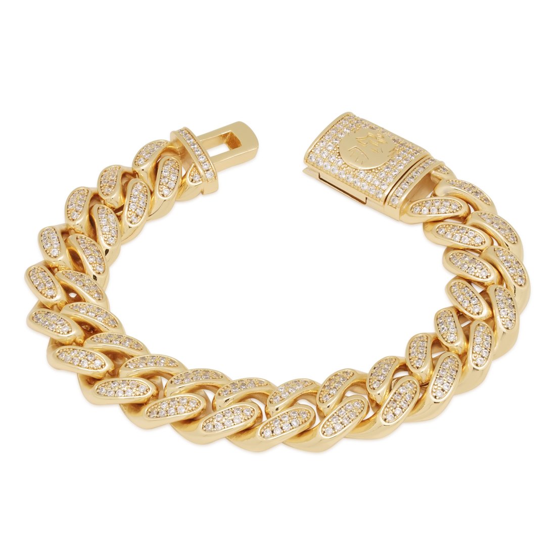 King Ice 14k Gold Plated 15mm Miami Cuban Link Bracelet BRX14101 9"