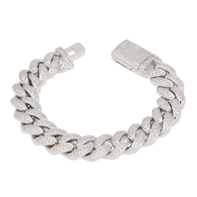 King Ice White Gold Plated 15mm Miami Cuban Link Bracelet BRX14101 7"