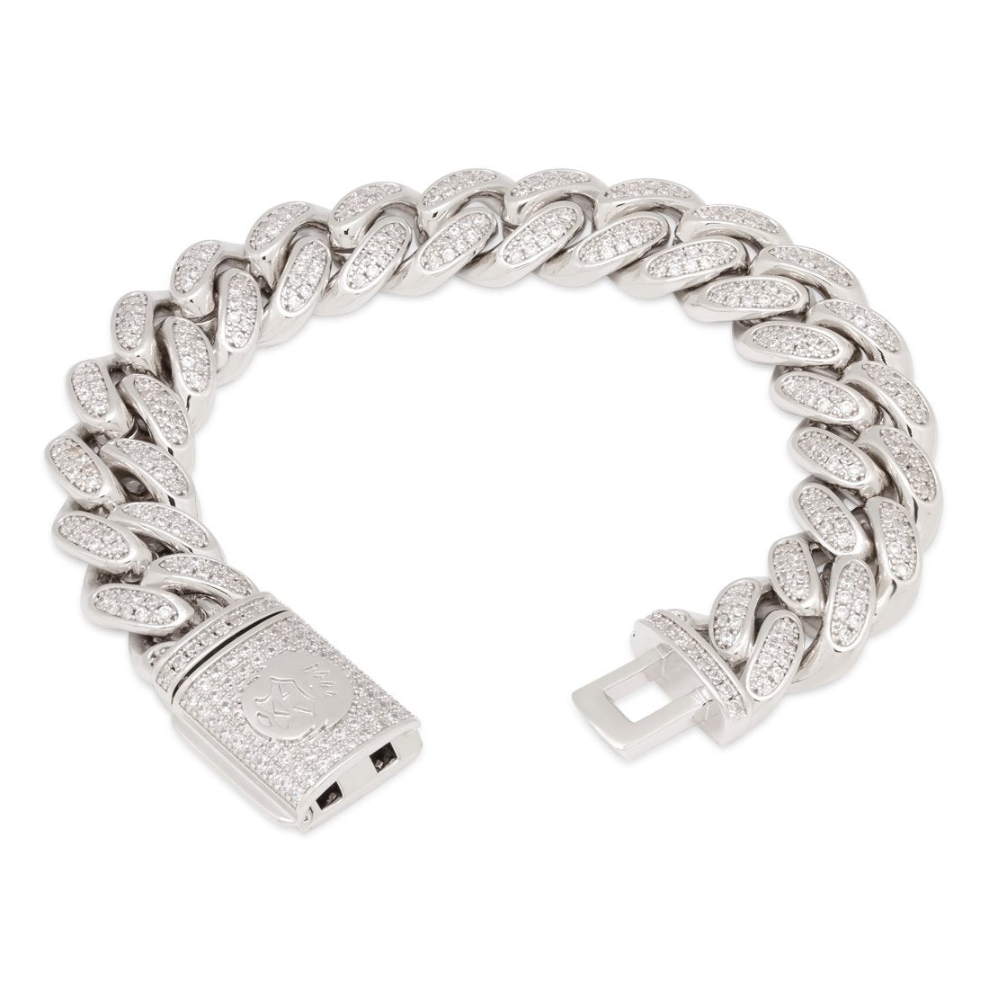 King Ice White Gold Plated 15mm Miami Cuban Link Bracelet BRX14101 7"