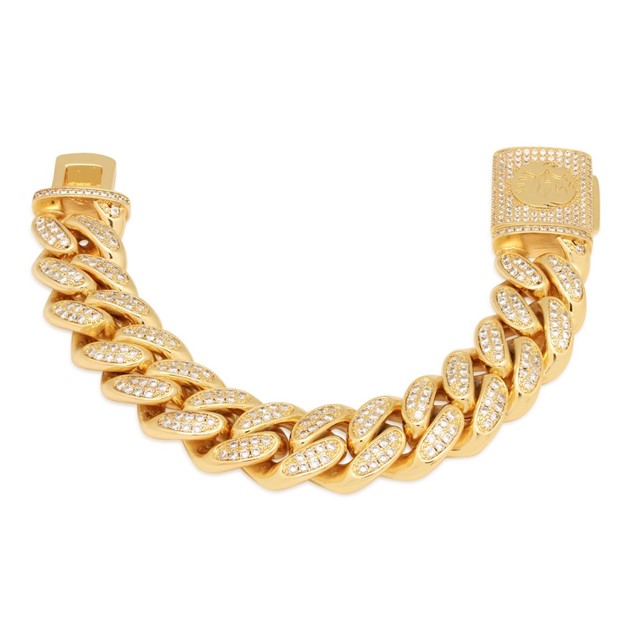 King Ice 14k Gold Plated 18 Miami Cuban Link Bracelet BRX14102 8"