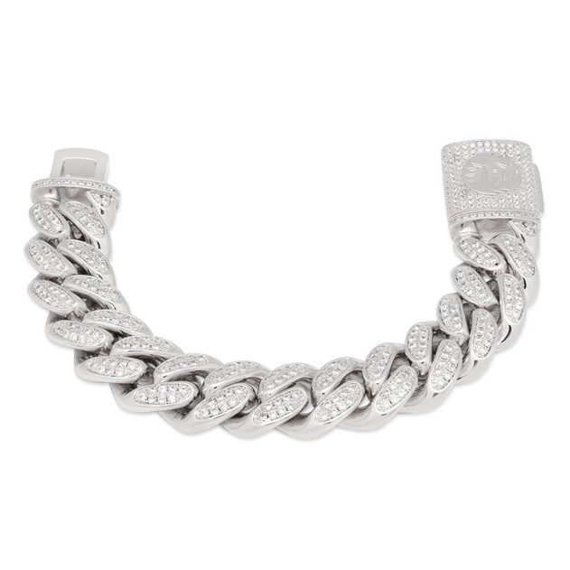 King Ice White Gold Plated 18 Miami Cuban Link Bracelet BRX14102 7"