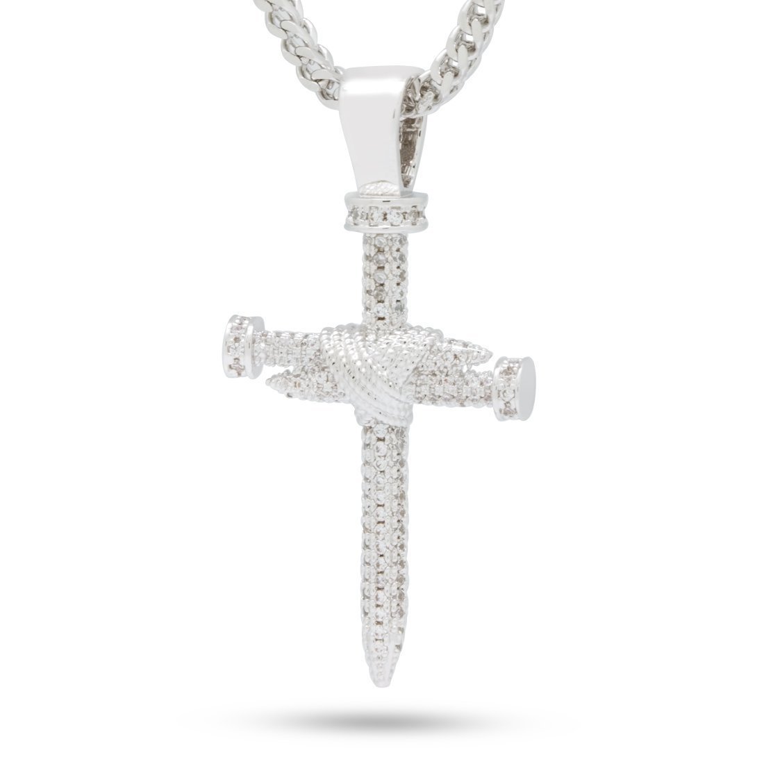 King Ice White Gold Plated Nail Cross Necklace NKX12407