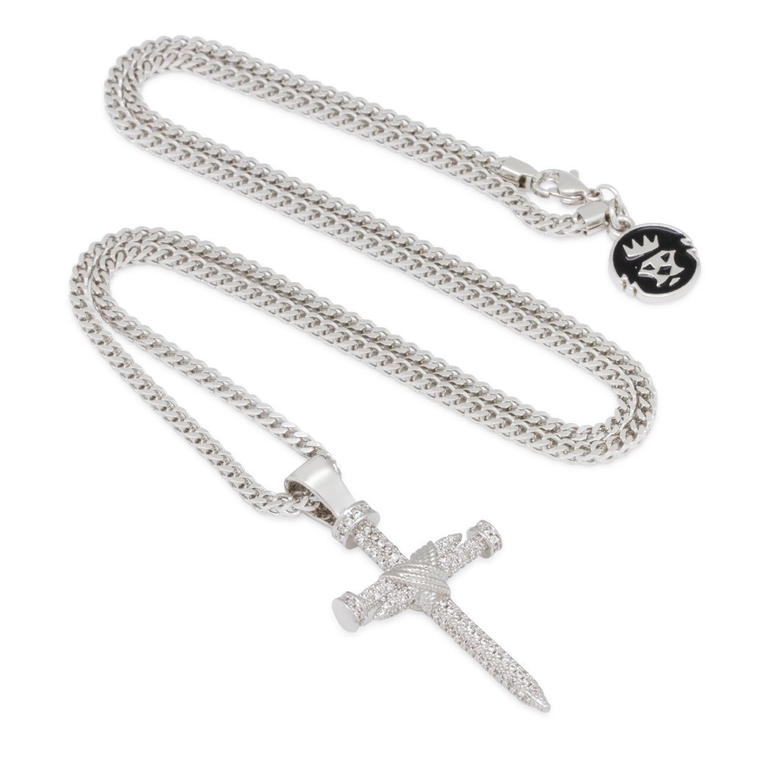 King Ice White Gold Plated Nail Cross Necklace NKX12407