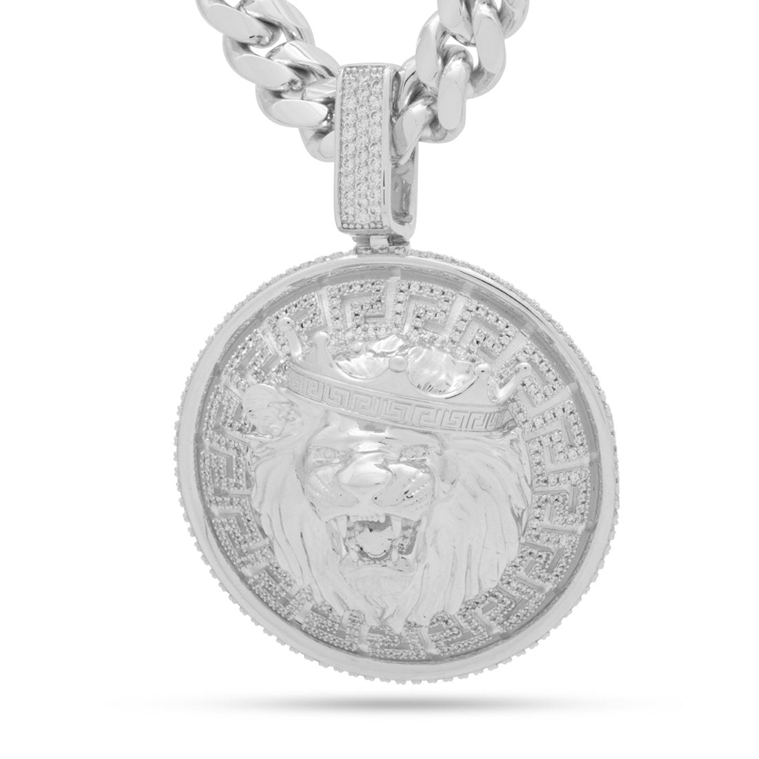 King Ice White Gold Plated Lion Shield Necklace NKX14257