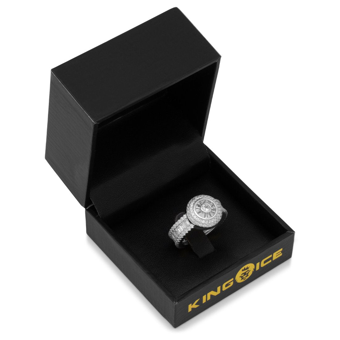 King Ice White Gold Plated Baguette Cluster Ring RGX14223